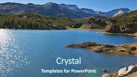  Presentation with solar park - Slides featuring solar midday sparkling azure lake in national park yosemite background and a ocean colored foreground