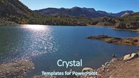  Presentation with solar park - Slides having solar midday sparkling azure lake in national park yosemite background and a ocean colored foreground
