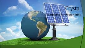  Presentation with green globe - Audience pleasing theme consisting of solar panel against green backdrop and a teal colored foreground