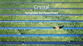  Presentation with solar panel - Presentation design featuring solar-panel-from-above-aerial background and a seafoam green colored foreground