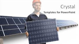  Presentation with solar collector - PPT theme featuring solar-panel-manufacturer-holding background and a white colored foreground