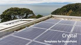  Presentation with solar energy on roof - Presentation featuring solar panel on roof top background and a  colored foreground