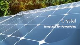  Presentation with solar energy - Slide deck consisting of solar panel plant with urban background and a teal colored foreground