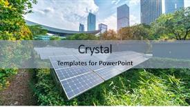  Presentation with renewable energy - Colorful presentation theme enhanced with solar panel plant with urban backdrop and a light blue colored foreground