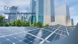  Presentation with solar panel - Presentation design with solar-panel-plant-with-urban background and a light blue colored foreground