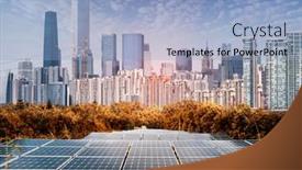  Presentation with solar panel - Audience pleasing slide deck consisting of solar-panel-plant-with-urban backdrop and a light blue colored foreground