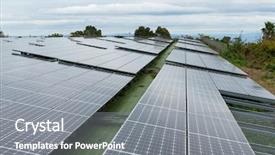  Presentation with electricity power plant - Beautiful PPT theme featuring solar panel plant backdrop and a gray colored foreground