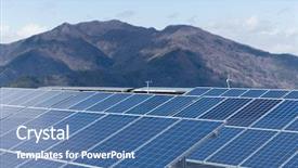  Presentation with structure of solar system - Beautiful PPT layouts featuring solar panel with mountain background backdrop and a ocean colored foreground