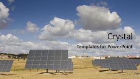  Presentation with solar park - PPT theme with solar panels aligned and faced background and a light gray colored foreground