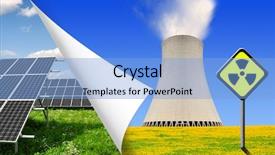  Presentation with solar power plant - Presentation enhanced with solar panels and nuclear power background and a light blue colored foreground