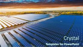  Presentation with sun power - Beautiful PPT theme featuring solar-panels-in-aerial-view backdrop and a ocean colored foreground