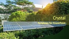  Presentation with thermal energy - PPT theme featuring solar panels in modern city background and a tawny brown colored foreground