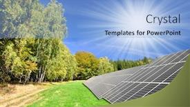  Presentation with solar panels - Presentation theme with solar panels in summer landscape background and a light blue colored foreground