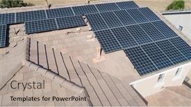  Presentation with solar panels - Colorful presentation enhanced with solar panels installed on roof of large house backdrop and a mint green colored foreground