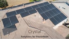  Presentation with solar - Theme enhanced with solar panels installed on roof of large house background and a mint green colored foreground