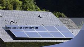  Presentation with solar panel - Beautiful presentation theme featuring solar panels on a roof backdrop and a light blue colored foreground