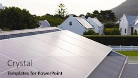  Presentation with building houses - Presentation consisting of solar-panels-on-rooftops background and a light gray colored foreground