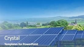  Presentation with solar panels - Amazing slide deck having solar panels on summer landscape backdrop and a teal colored foreground