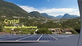  Presentation with solar energy on roof - PPT layouts featuring construction of multistorey modern house with hoisting crane on the blue sky background background and a light gray colored foreground