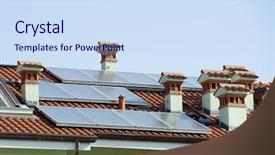  Presentation with solar panels - Beautiful presentation theme featuring solar panels on the roof backdrop and a sky blue colored foreground