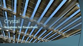  Presentation with green roof - Presentation theme enhanced with solar-panels-solar-roof-building background and a ocean colored foreground