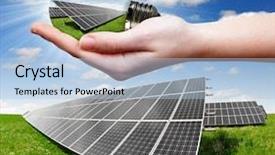  Presentation with solar panels - Colorful theme enhanced with solar panels with blue sky backdrop and a light blue colored foreground