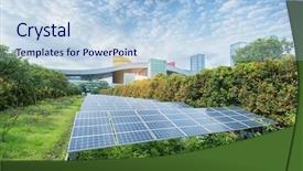  Presentation with solar panels - PPT theme enhanced with solar panels with cityscape background and a light blue colored foreground