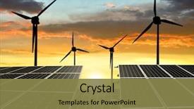  Presentation with solar wind energy - Presentation design enhanced with solar panels with wind turbines background and a tawny brown colored foreground