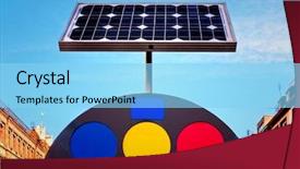  Presentation with solar power - Beautiful PPT theme featuring solar power panel in city backdrop and a light blue colored foreground