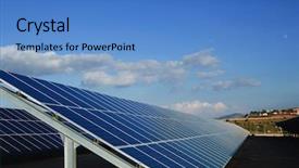  Presentation with power plants - Beautiful presentation theme featuring solar power plants solar panels backdrop and a teal colored foreground