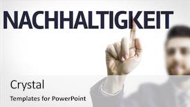  Presentation with sustainability - Colorful PPT layouts enhanced with young plant growing in the cracked soil in stone at light with new life growth ecology business financial concept backdrop and a dark gray colored foreground.