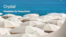  Presentation with mass - Presentation theme featuring solar radiation - many umbrellas on the beach background and a teal colored foreground