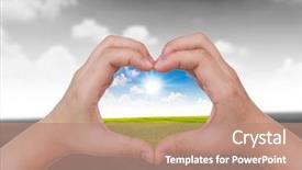  Presentation with water conservation protect nature concept - Colorful slide set enhanced with human hand and nature concept backdrop and a coral colored foreground