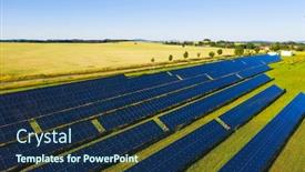  Presentation with solar collector - Audience pleasing slide set consisting of solar thermal collector from above solar panels produce green enviromentaly friendly energy from the sun backdrop and a navy blue colored foreground