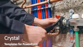  Presentation with solar water - Colorful PPT layouts enhanced with solar water heating - hands of plumber working backdrop and a coral colored foreground