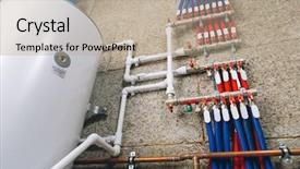  Presentation with boiler - Amazing PPT theme having manifold collector with pipes backdrop and a mint green colored foreground