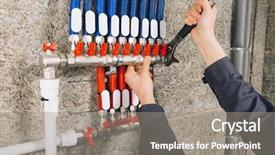  Presentation with solar water - Presentation theme having solar water heating - hands of plumber working background and a gray colored foreground