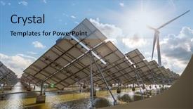  Presentation with solar farm - Beautiful PPT theme featuring solar wind farm - future electrical production shanghai china backdrop and a light blue colored foreground