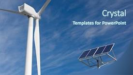  Presentation with wind solar - PPT theme enhanced with solar wind farm - windmill and photovoltaic panel background and a ocean colored foreground