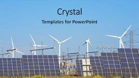  Presentation with solar farm - PPT layouts featuring solar wind farm - windmills and photovoltaic panels background and a light blue colored foreground