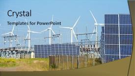  Presentation with solar farm - Presentation theme having solar wind farm - windmills and photovoltaic panels background and a light blue colored foreground