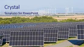  Presentation with solar farm - Theme with solar wind farm - windmills and photovoltaic panels background and a sky blue colored foreground