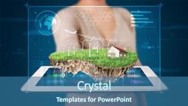  Presentation with farm house - Amazing slide deck having solar wind farm - young woman presenting a perfect backdrop and a ocean colored foreground