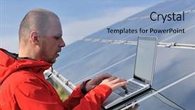  Presentation with solar energy - Beautiful presentation theme featuring solarcell buisness - business man engineer using laptop backdrop and a light blue colored foreground