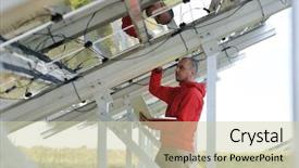  Presentation with energy solar - Beautiful PPT theme featuring solarcell buisness - business man engineer using laptop backdrop and a soft green colored foreground