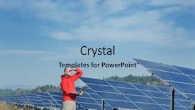  Presentation with solar energy - Cool new PPT theme with solarcell buisness - business man engineer using laptop backdrop and a light blue colored foreground