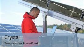  Presentation with solar energy - Beautiful PPT layouts featuring solarcell buisness - business man engineer using laptop backdrop and a light blue colored foreground