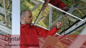  Presentation with energy solar - Cool new slides with solarcell buisness - business man engineer using laptop backdrop and a crimson colored foreground