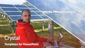  Presentation with energy solar - Slide deck consisting of solarcell buisness - business man engineer using laptop background and a crimson colored foreground