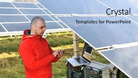  Presentation with solar cell - Colorful slide set enhanced with solarcell buisness - engineer working with laptop backdrop and a light blue colored foreground